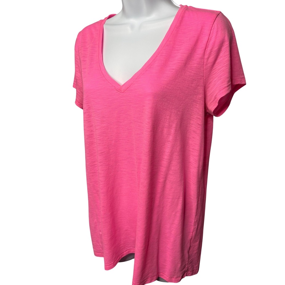 LILLY PULITZER Womens Pink V-Neck Slub Knit Short Sleeve T-Shirt M Lightweight - Picture 2 of 10
